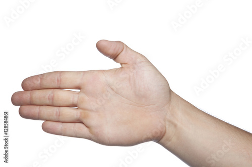 open hand on a white background, copy space