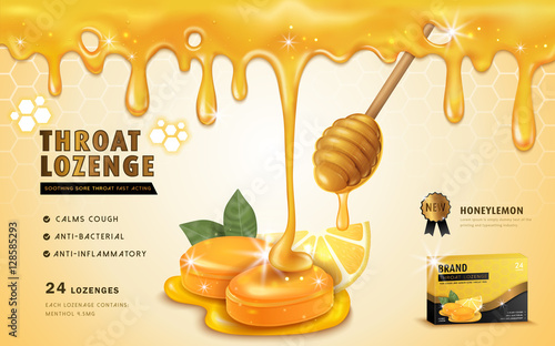 Honey lemon throat lozenge