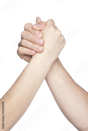 gesture of trust, hands on a white background copy space