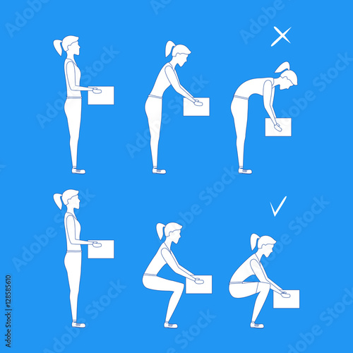 Lifting Box Correct and Incorrect Position. Vector