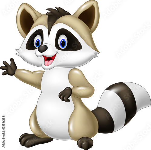 Cartoon happy raccoon waving hand

