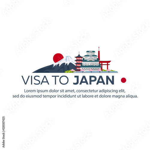 Visa to Japan. Travel to Japan. Document for travel. Vector flat illustration.