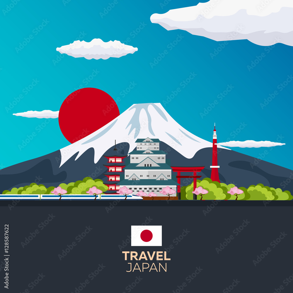 Travel to Japan. Tokyo. Mountain. Vector illustration.