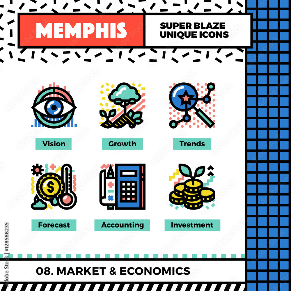Market Economics neo Memphis Icons