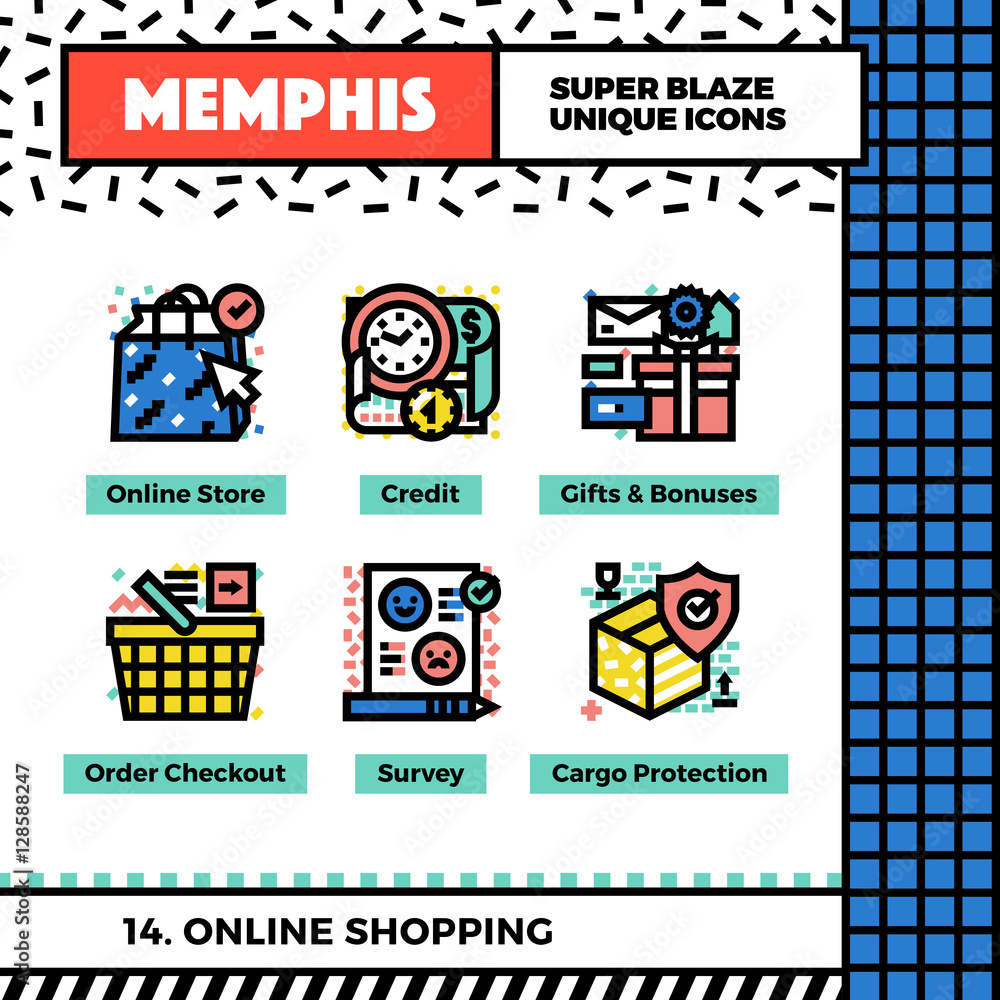 Online Shopping Neo Memphis Icons