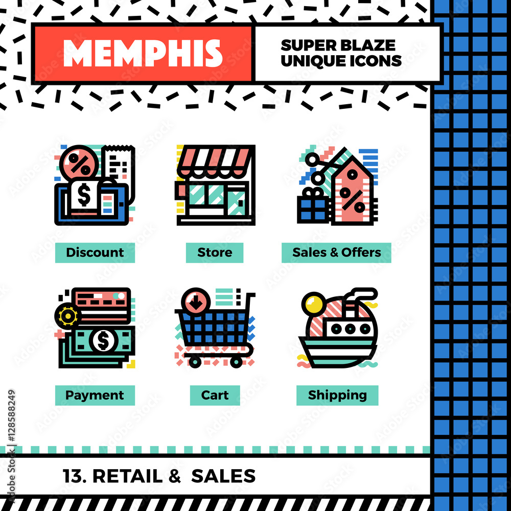 Retail and Sales Neo Memphis Icons Retail and Sales Neo Memphis Icons