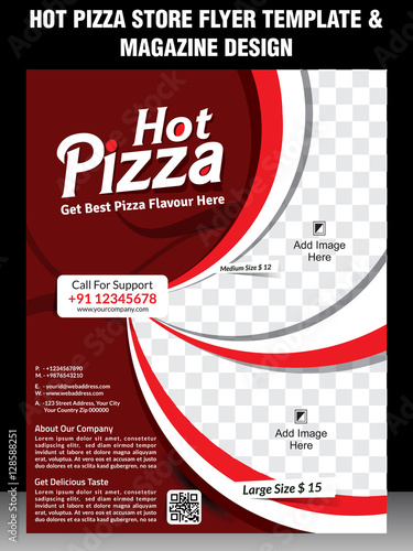 hot pizza store flyer template design & magazine cover