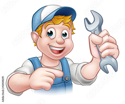 Cartoon Mechanic or Plumber with Spanner