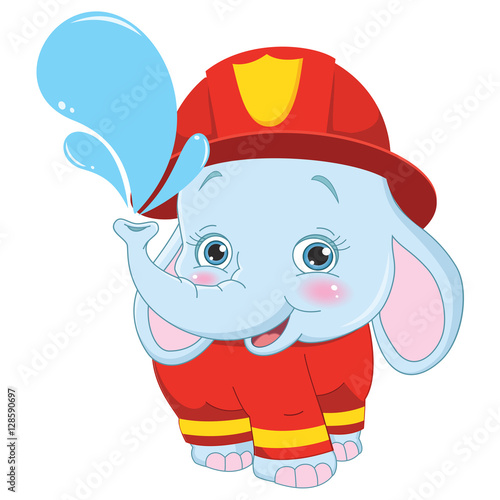 Vector Illustration of Cartoon Fireman Elephant