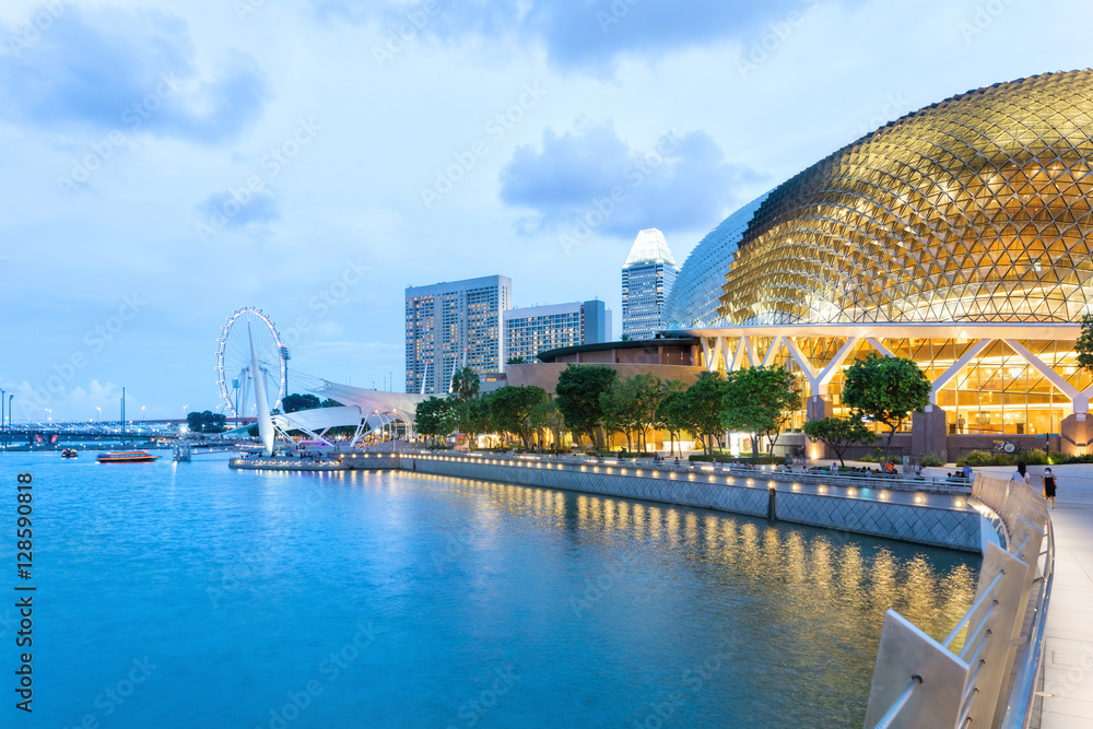 Singapore central quay evening panorama from Jubilee bridge