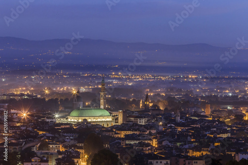 A view of Vicenza from Monte Berico just before sunrise, Vicenza, Veneto, Europe, Italy photo