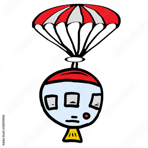 Cartoon of a space capsule and prachute