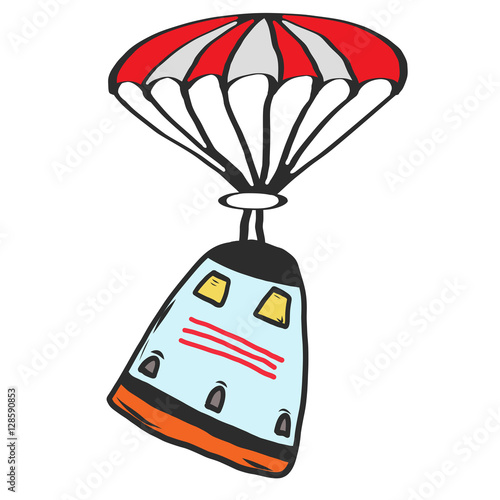 Cartoon of a space capsule and prachute
