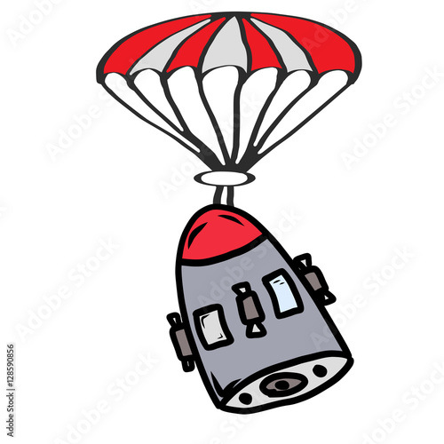 Cartoon of a space capsule and prachute