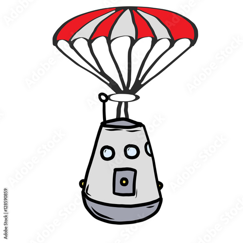 Cartoon of a space capsule and prachute