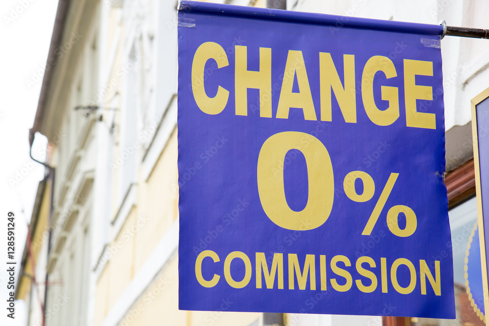 Currency exchange commission information banner Currency exchange commission information banner