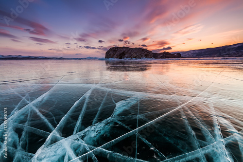 Billede på lærred Sunset at Lake Baikal in winter. Siberia, Russia