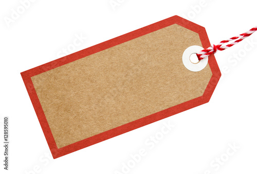 Gift Tag Brown Card With Red Border and String