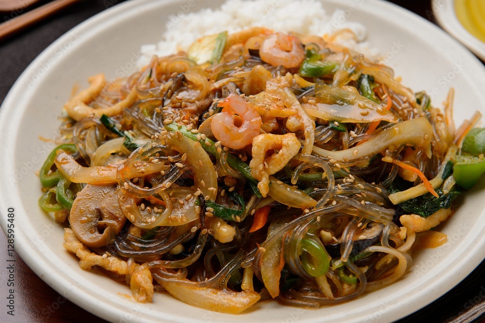 잡채밥, japchae bap, Rice with Stir-fried Glass Noodles and Vegetables, fried rice 잡채밥, japchae bap, Rice with Stir-fried Glass Noodles and Vegetables, fried rice