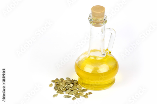 Pumpkin seed oil is poured into the bottle