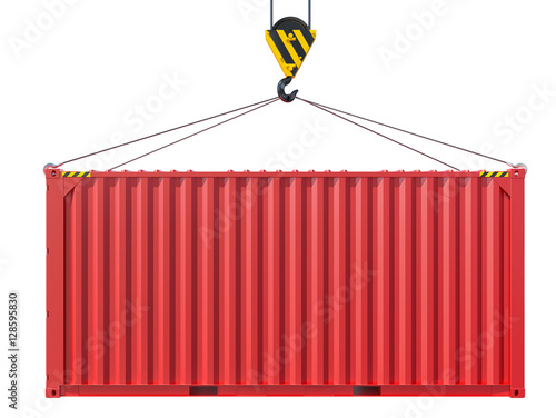 Crane hook lifts metal container
