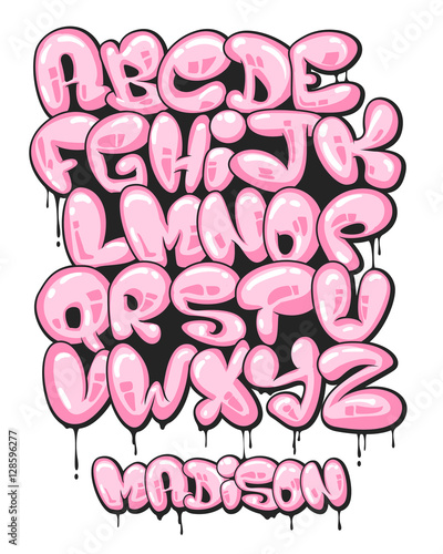 Graffiti bubble shaped alphabet set