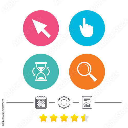 Wallpaper Mural Mouse cursor and hand pointer icons. Hourglass and magnifier glass navigation sign symbols. Calendar, cogwheel and report linear icons. Star vote ranking. Vector Torontodigital.ca