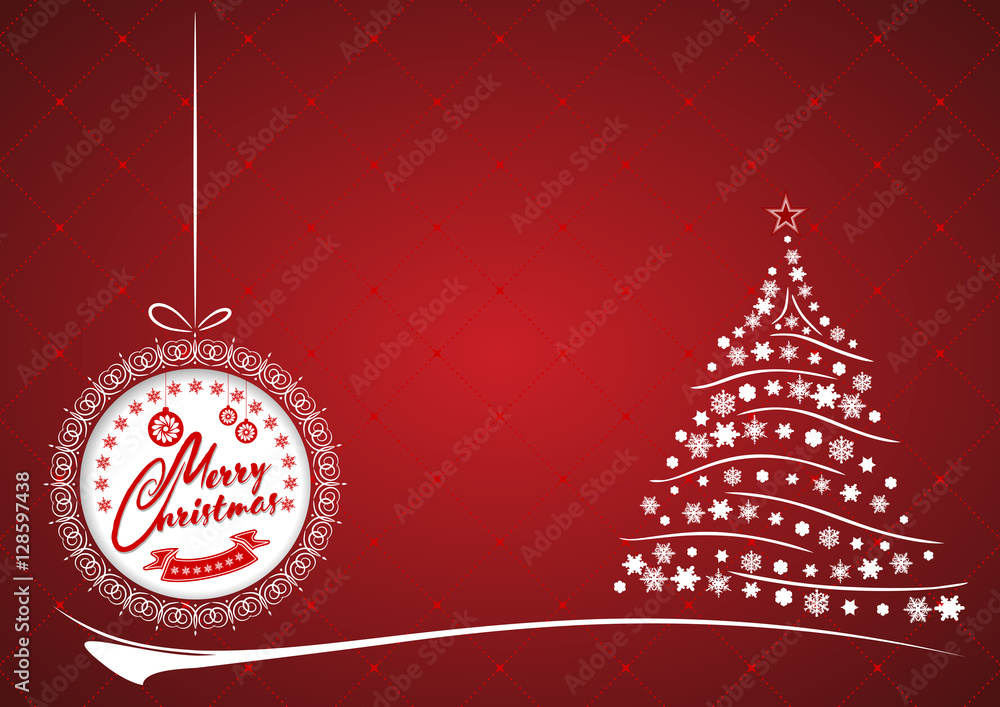 Christmas background with Christmas tree, vector illustration. Merry Christmas lettering