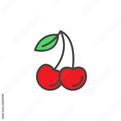 Cherry line icon, filled outline vector sign, linear colorful pictogram isolated on white. logo illustration