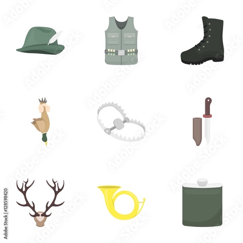 Hunting set icons in cartoon style. Big collection of hunting vector symbol stock illustration