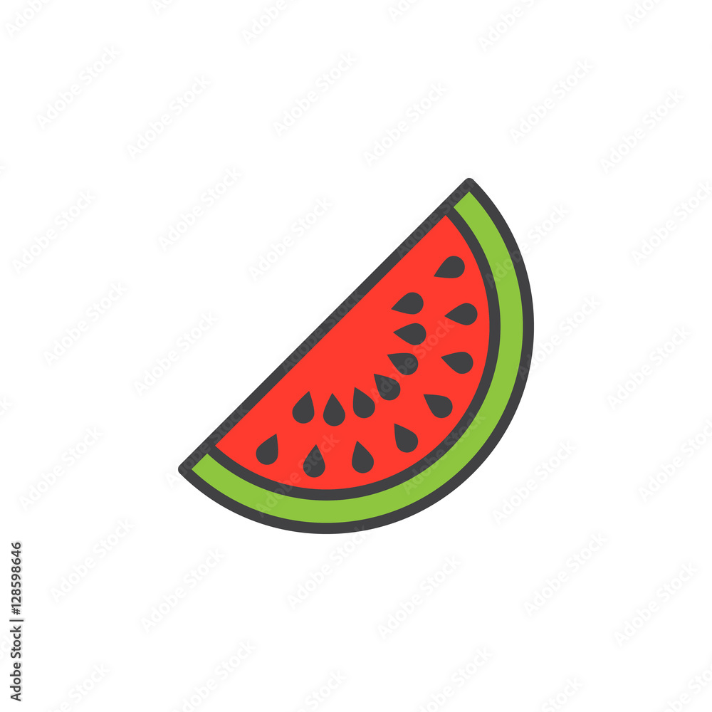 Watermelon line icon, filled outline vector sign, linear colorful pictogram isolated on white. logo illustration Watermelon line icon, filled outline vector sign, linear colorful pictogram isolated on white. logo illustration