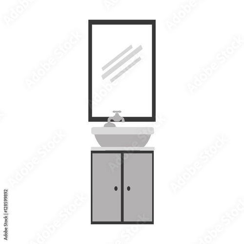 gray scale silhouette washstand with small furniture and mirror vector illustration