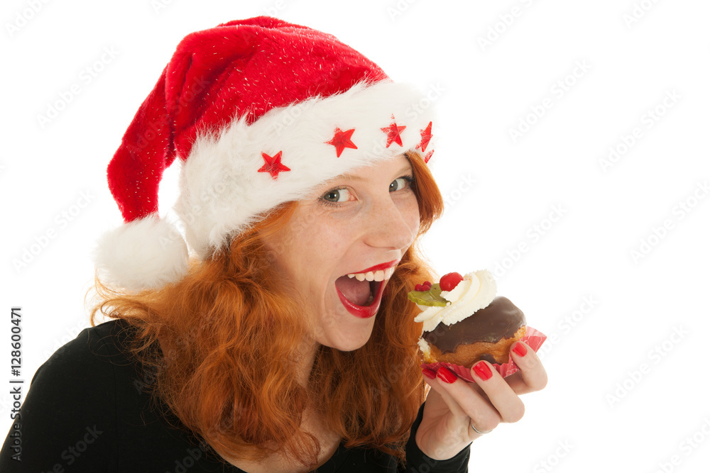 Christmas girl eating cake Christmas girl eating cake