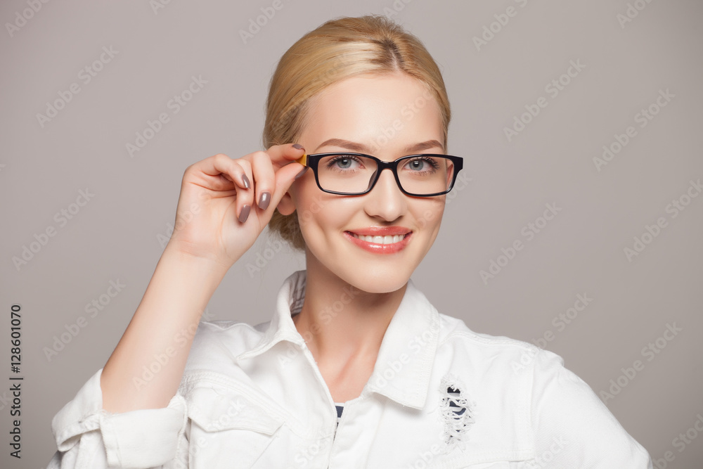 Close-up portrait of beautiful young woman in glasses Close-up portrait of beautiful young woman in glasses