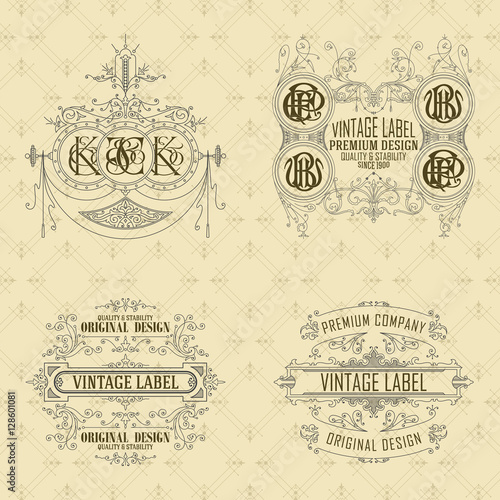 4 Old vintage card with floral ornament - vector