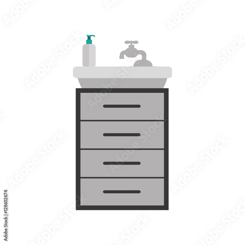 gray scale silhouette washstand with small furniture vector illustration