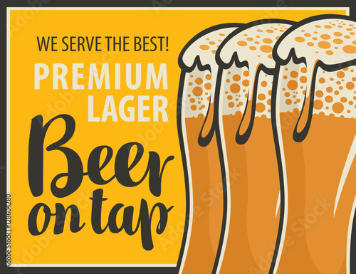 vector banner with three glasses and inscription beer on tap