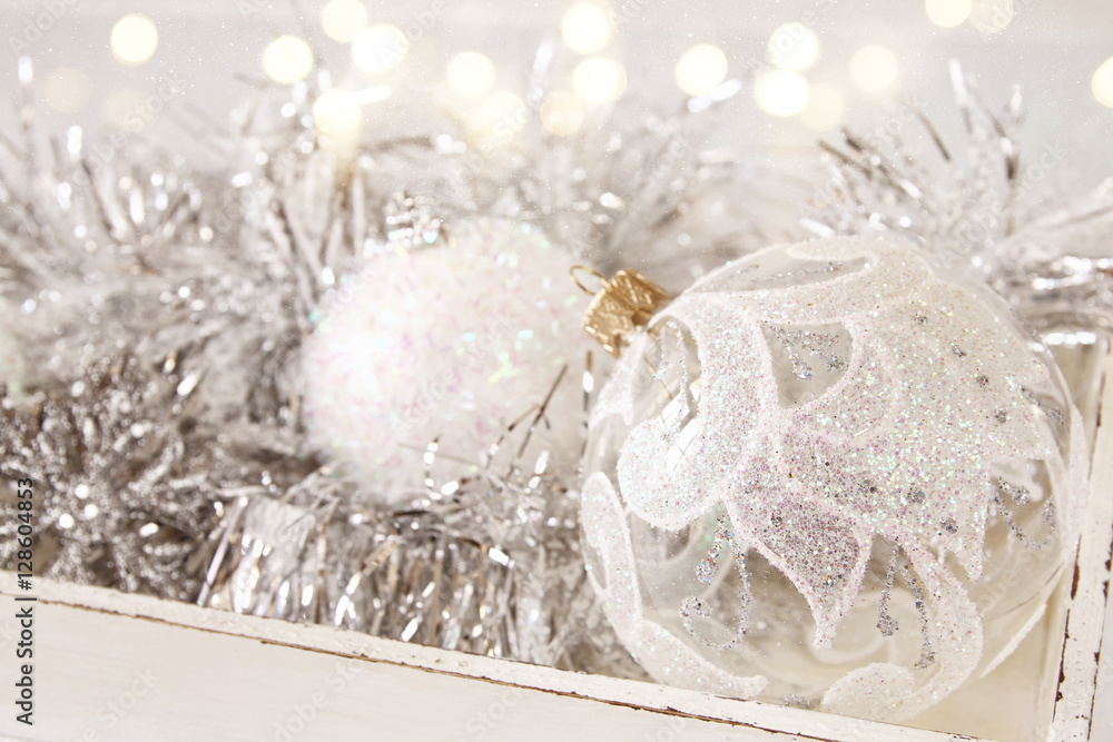 Image of christmas festive tree white ball decoration Image of christmas festive tree white ball decoration