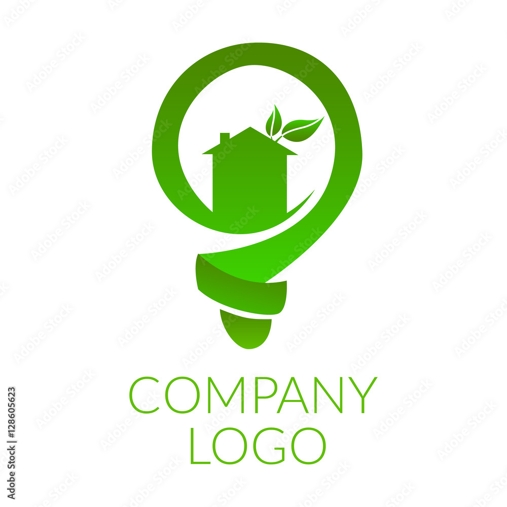 Logo dla firmy z branży ekologicznej, dom w żarówce