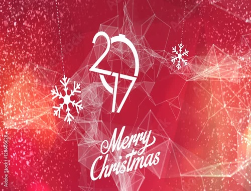 happy new year merry christmax abstract plexus triangle loop snow flake background red photo