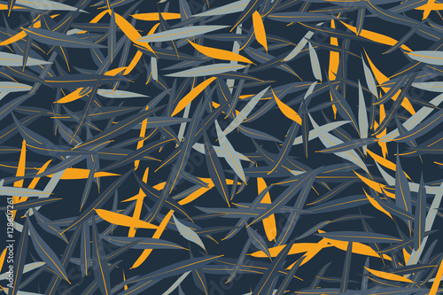 Seamless pattern with curved contrast leaves of willow. Vector illustration