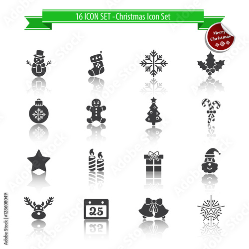 Christmas Icon Set with reflection - 16 ICON SET