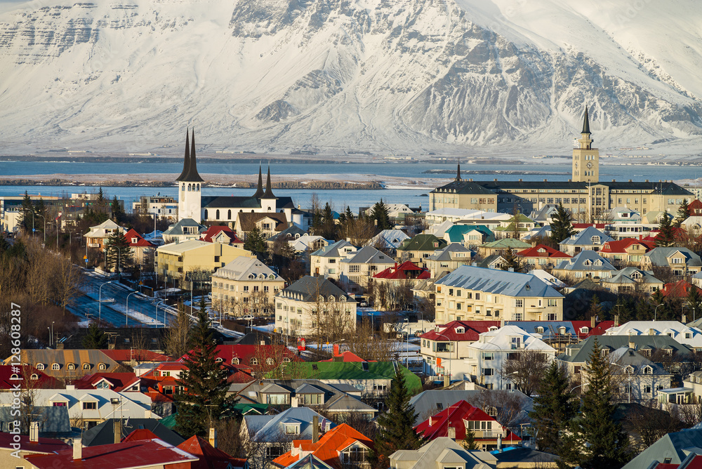Reykjavik city panorama - obrazy, fototapety, plakaty 