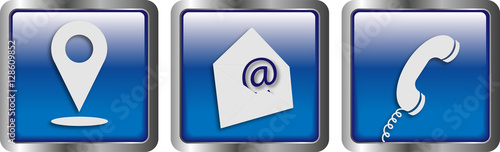 blaue Kontakt - Buttons (Standort, E-Mail, Telefon) im modernen Design
