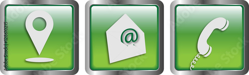 grüne Kontakt - Buttons (Standort, E-Mail, Telefon) im modernen Design