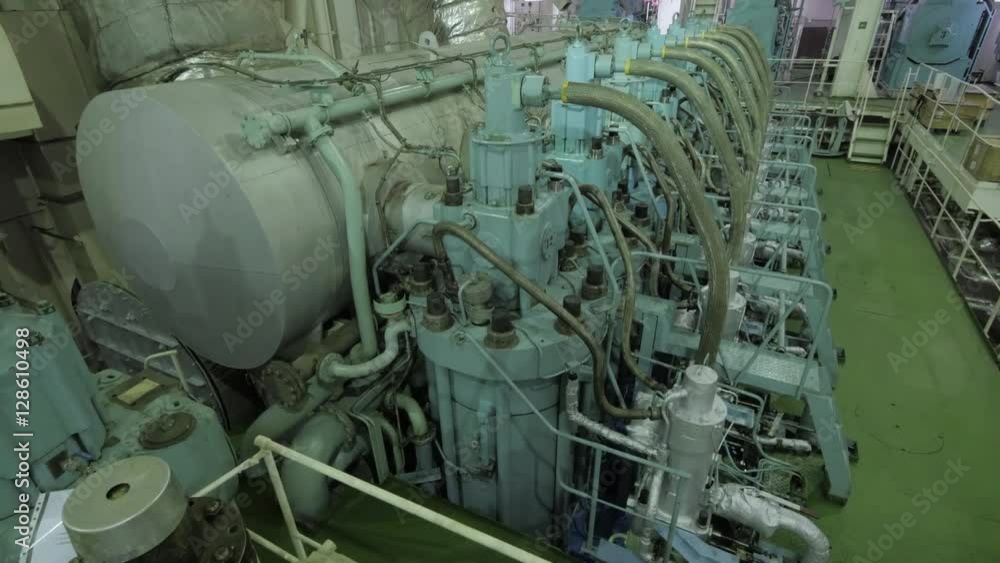 Marine diesel in engine room of ship Marine diesel in engine room of ship