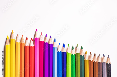 Coloured pencils on white background