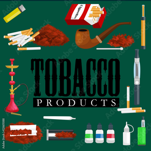 Smoking tobacco products icons set with cigarettes hookah cigars lighter isolated vector illustration
