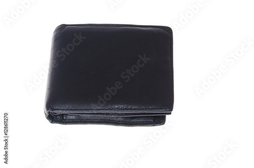 black leather wallet or purse for money on an isolated background