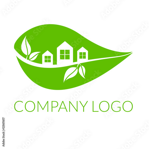 Logo dla firmy z branży ekologicznej, domy w liściu